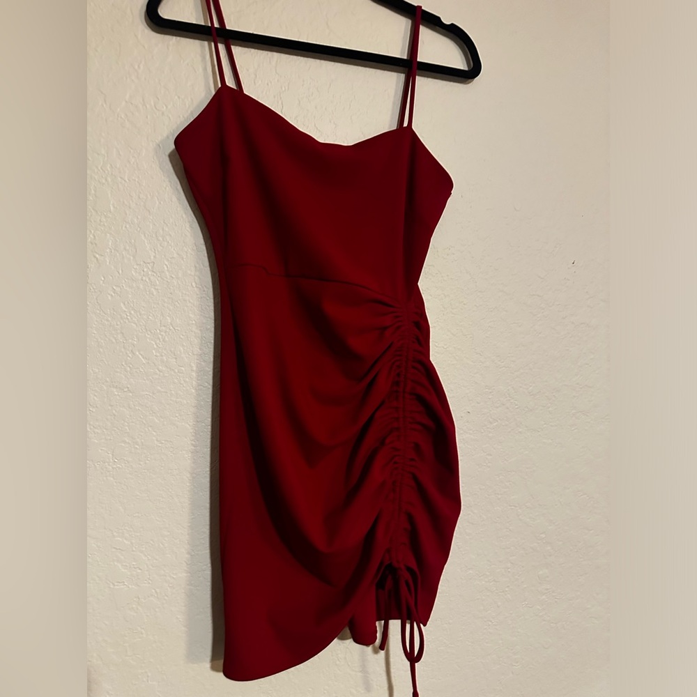 Ruched Red Mini Dress